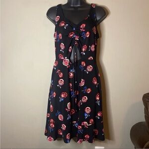 Express Black Dress with Red Floral Pattern